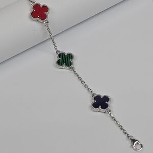 Van Clover Bracelet Multicolor, Insp. Design 925 Sterling Silver Adjust. 18-21cm